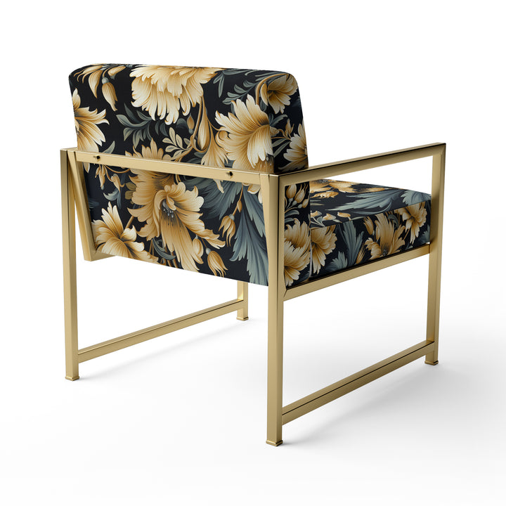 Beige And Blue Ornate Damask Peonies Opulence - Cottage Accent Slipper Chair