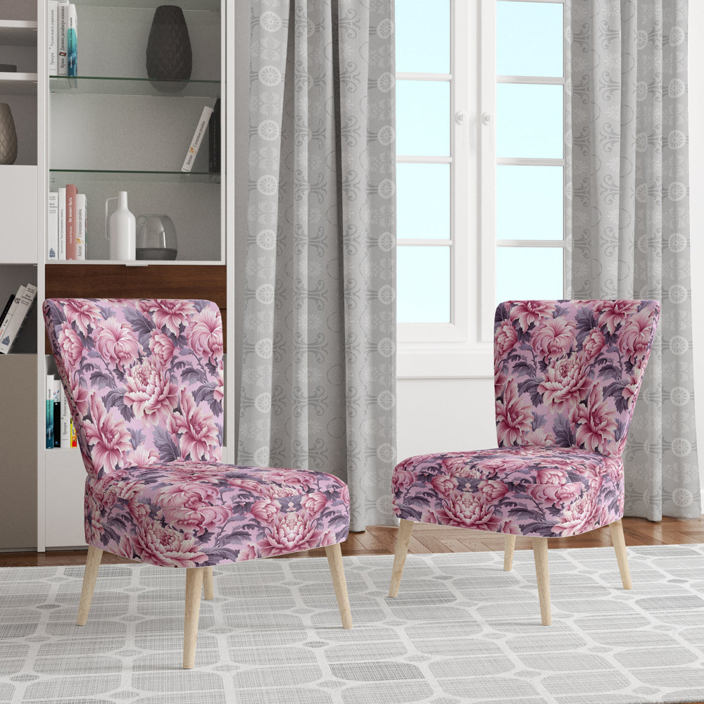 Harmony Pink Peonies Pattern - Upholstered Cottage Accent Chairs