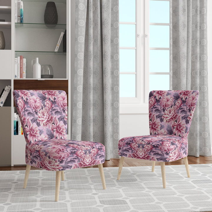 Harmony Pink Peonies Pattern - Upholstered Cottage Accent Chairs