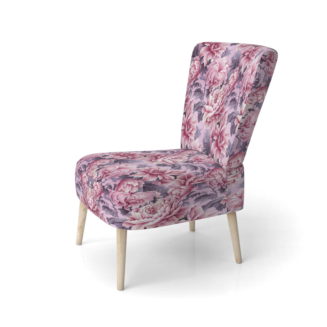 Harmony Pink Peonies Pattern - Upholstered Cottage Accent Chairs