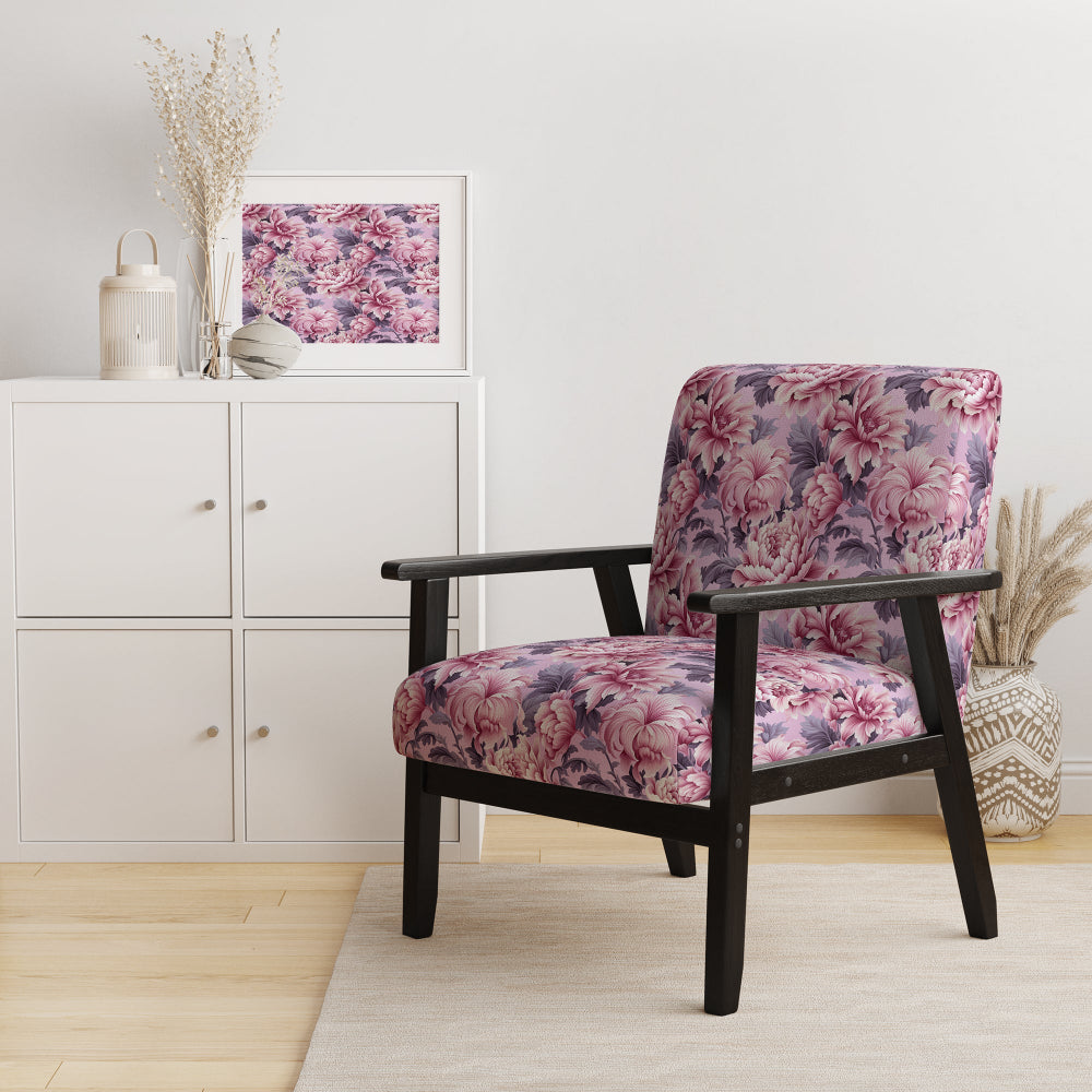 Harmony Pink Peonies Pattern - Upholstered Cottage Accent Chairs