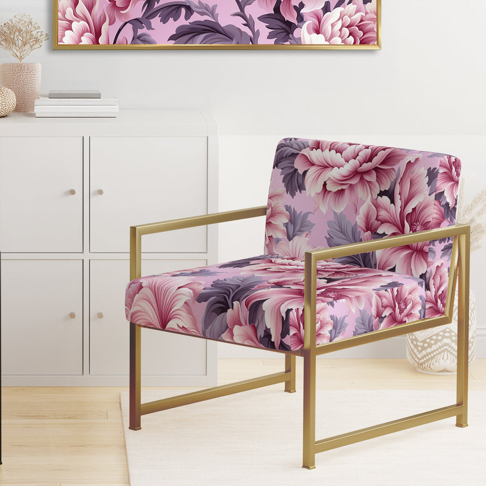 Harmony Pink Peonies Pattern - Upholstered Cottage Accent Chairs