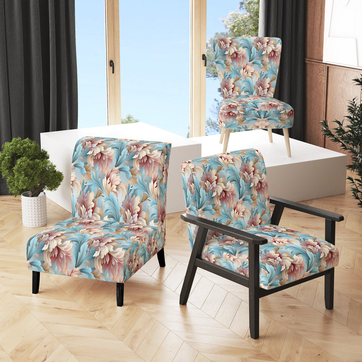 Pink And Blue Damask Flowering - Bohemian Accent Side Chair