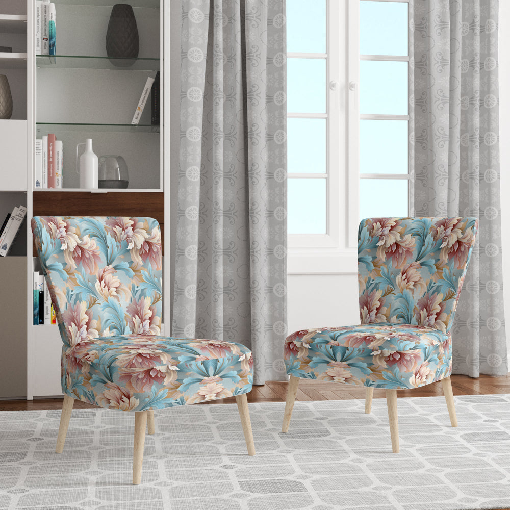 Pink And Blue Damask Flowering - Bohemian Accent Side Chair