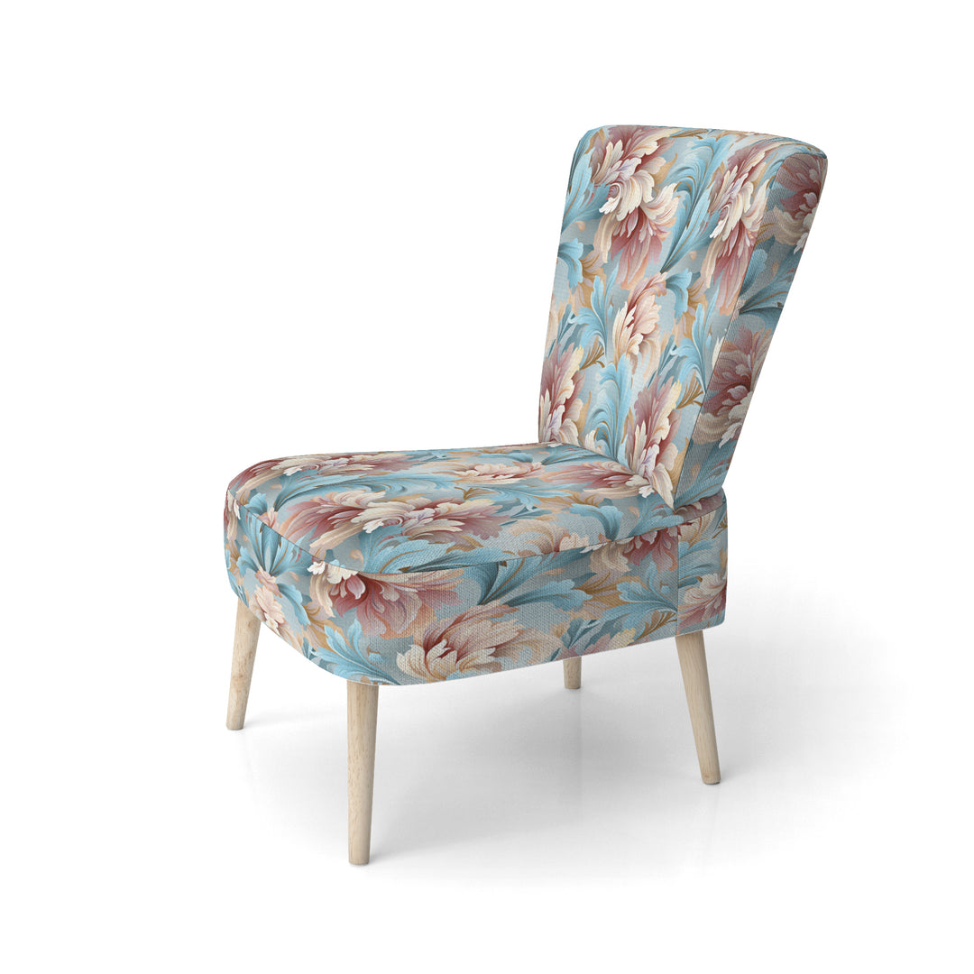 Pink And Blue Damask Flowering - Bohemian Accent Side Chair