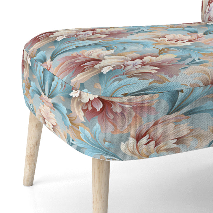Pink And Blue Damask Flowering - Bohemian Accent Side Chair