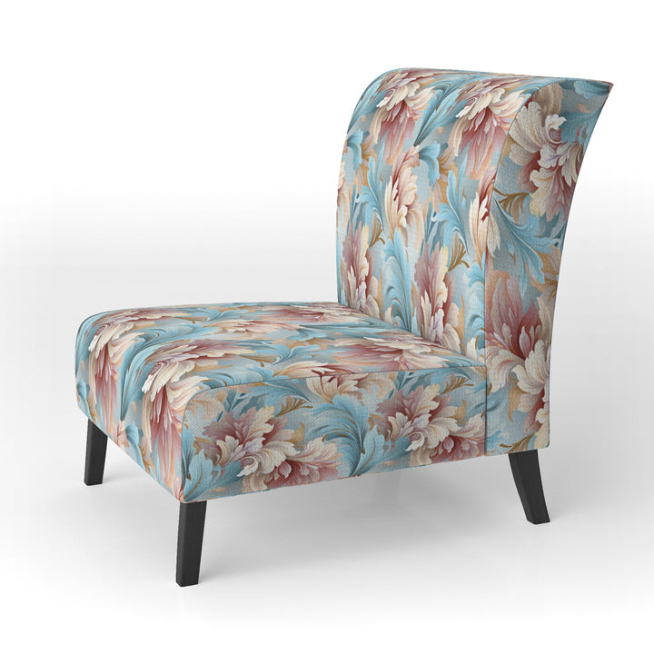 Pink And Blue Damask Flowering - Bohemian Accent Side Chair