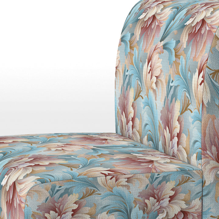 Pink And Blue Damask Flowering - Bohemian Accent Side Chair
