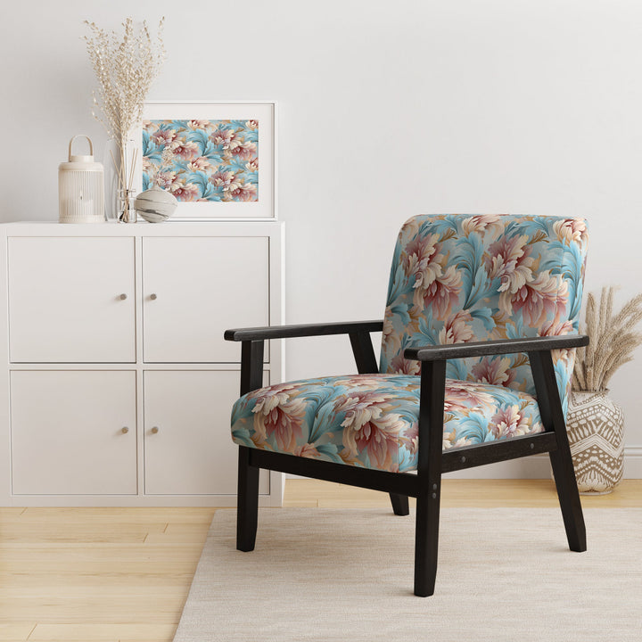 Pink And Blue Damask Flowering - Bohemian Accent Side Chair