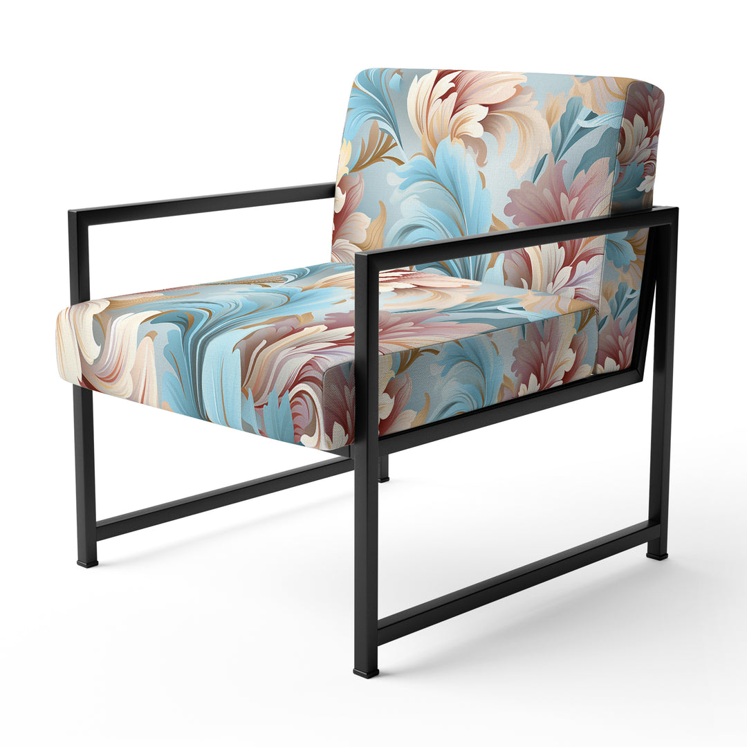Pink And Blue Damask Flowering - Bohemian Accent Side Chair