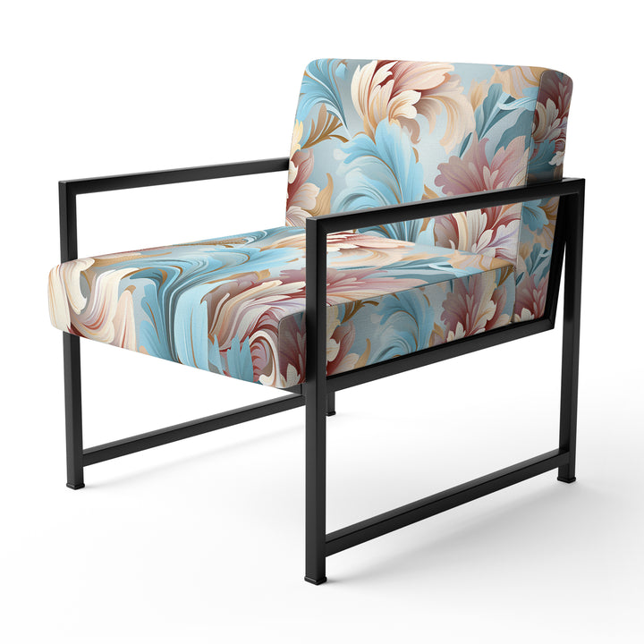 Pink And Blue Damask Flowering - Bohemian Accent Side Chair