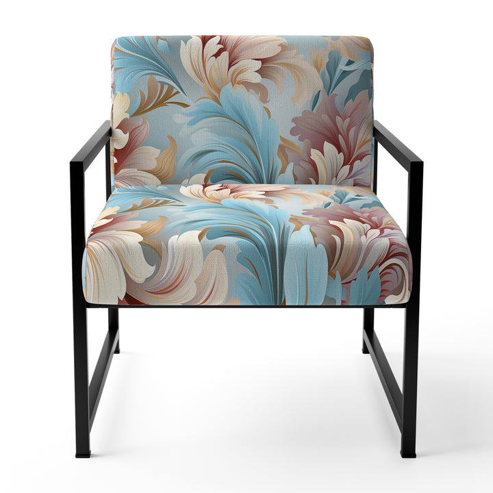 Pink And Blue Damask Flowering - Bohemian Accent Side Chair