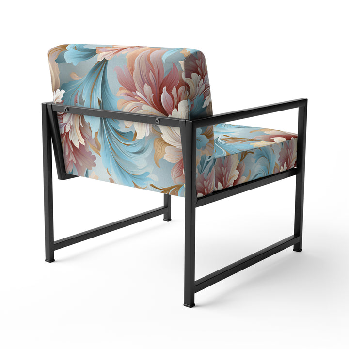 Pink And Blue Damask Flowering - Bohemian Accent Side Chair
