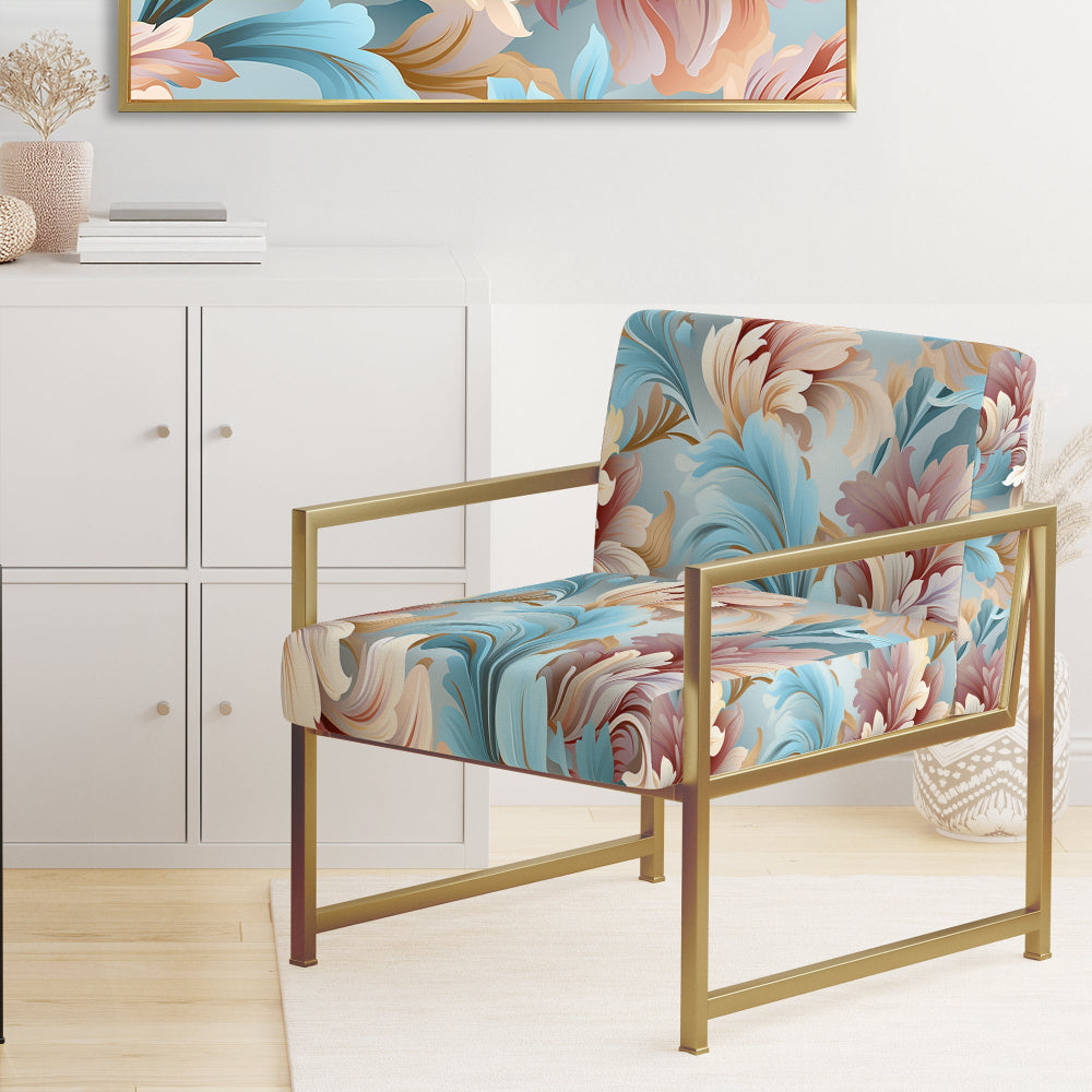 Pink And Blue Damask Flowering - Bohemian Accent Side Chair