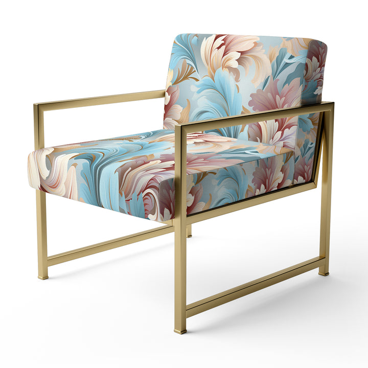 Pink And Blue Damask Flowering - Bohemian Accent Side Chair