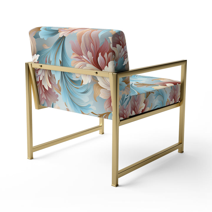 Pink And Blue Damask Flowering - Bohemian Accent Side Chair