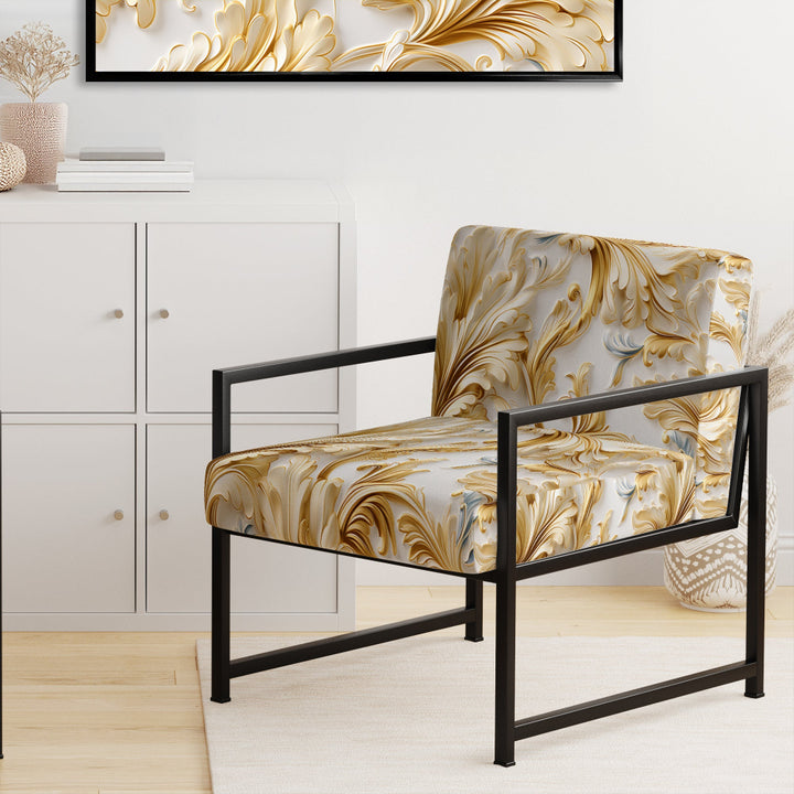 Gold And White Gilded Damask Reverie - Bohemian Accent Slipper Chair