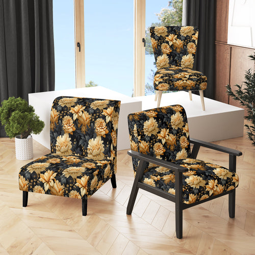 Yellow Hydrangea Flower Damask Dream - Upholstered Bohemian Accent Chairs