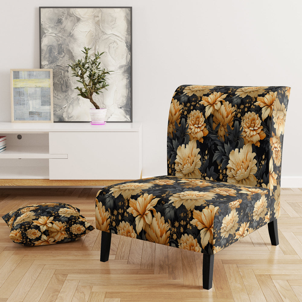 Yellow Hydrangea Flower Damask Dream - Upholstered Bohemian Accent Chairs