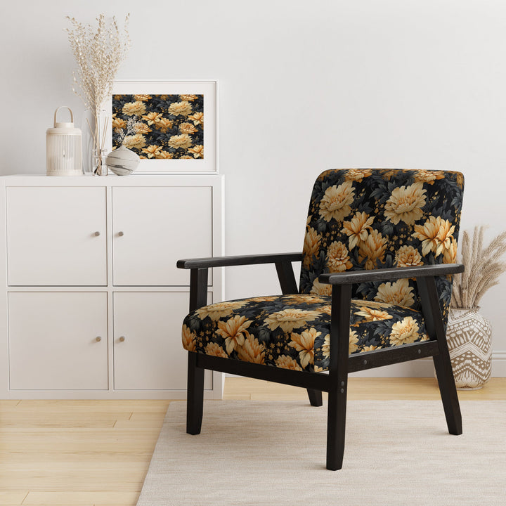 Yellow Hydrangea Flower Damask Dream - Upholstered Bohemian Accent Chairs