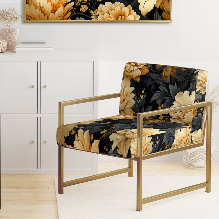 Yellow Hydrangea Flower Damask Dream - Upholstered Bohemian Accent Chairs