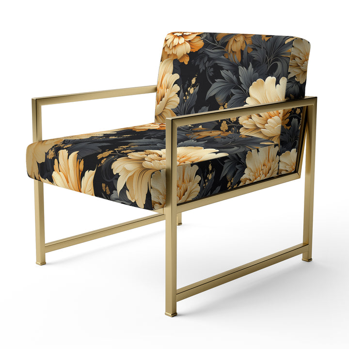 Yellow Hydrangea Flower Damask Dream - Upholstered Bohemian Accent Chairs