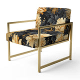 Yellow Hydrangea Flower Damask Dream - Upholstered Bohemian Accent Chairs