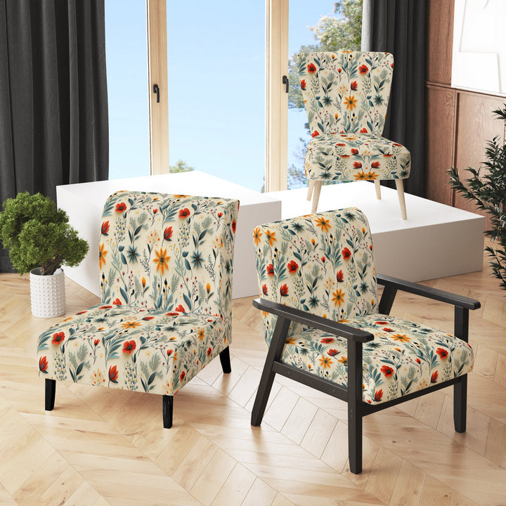 Green And Yellow Retro Bouquet Revival - Bohemian Accent Slipper Chair