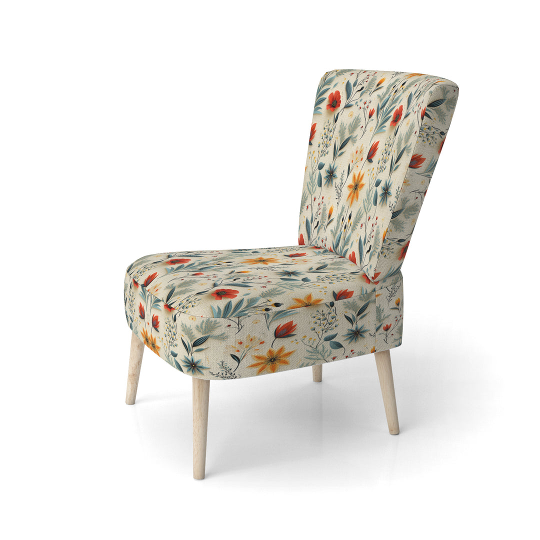 Green And Yellow Retro Bouquet Revival - Bohemian Accent Slipper Chair