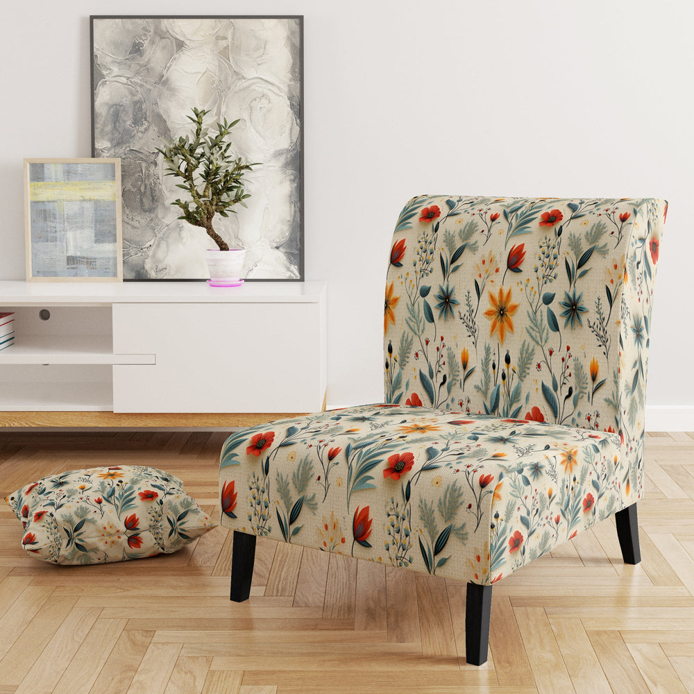 Green And Yellow Retro Bouquet Revival - Bohemian Accent Slipper Chair