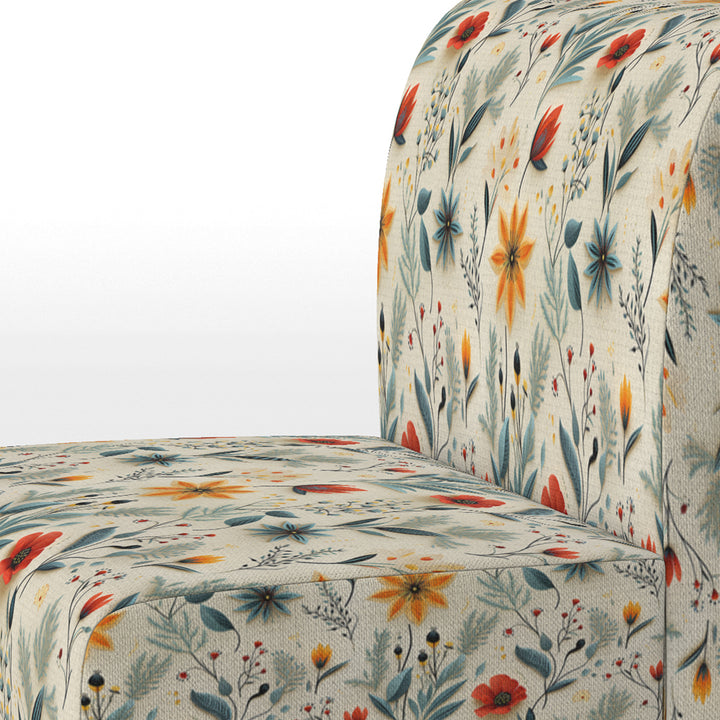 Green And Yellow Retro Bouquet Revival - Bohemian Accent Slipper Chair