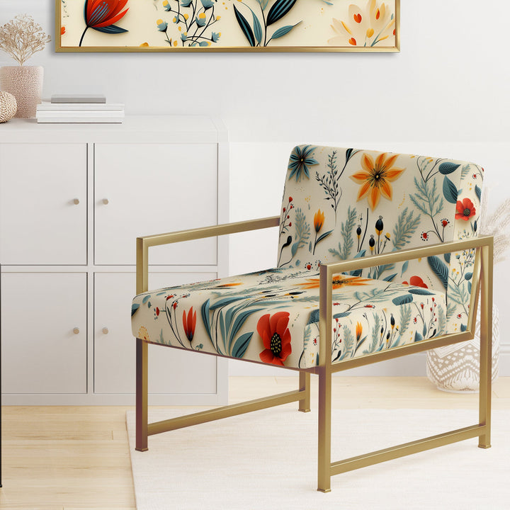 Green And Yellow Retro Bouquet Revival - Bohemian Accent Slipper Chair