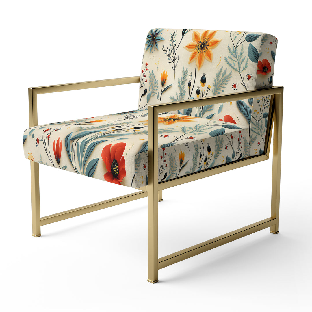 Green And Yellow Retro Bouquet Revival - Bohemian Accent Slipper Chair