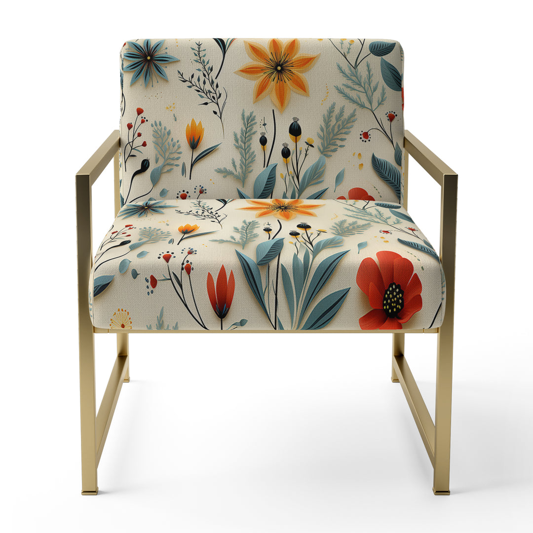 Green And Yellow Retro Bouquet Revival - Bohemian Accent Slipper Chair