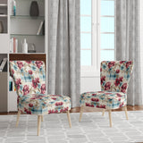 Bohemian Pink And Blue Plaid Flower Pattern - Upholstered Vintage Accent Chairs