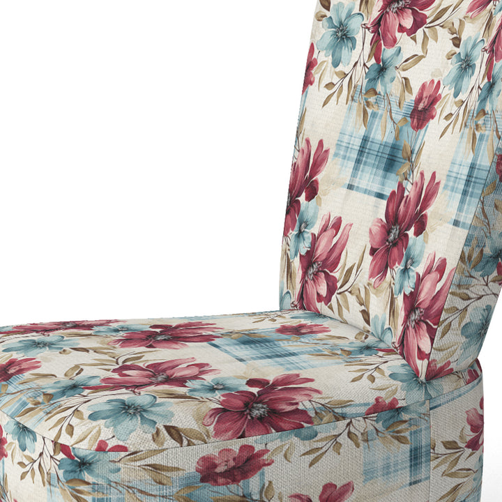 Bohemian Pink And Blue Plaid Flower Pattern - Upholstered Vintage Accent Chairs