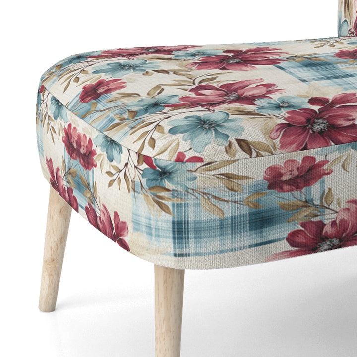 Bohemian Pink And Blue Plaid Flower Pattern - Upholstered Vintage Accent Chairs