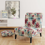 Bohemian Pink And Blue Plaid Flower Pattern - Upholstered Vintage Accent Chairs