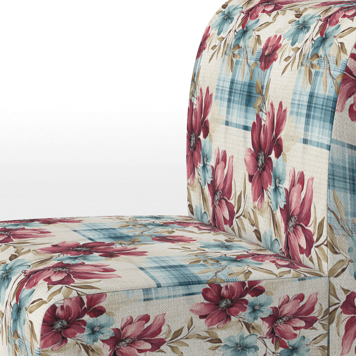 Bohemian Pink And Blue Plaid Flower Pattern - Upholstered Vintage Accent Chairs
