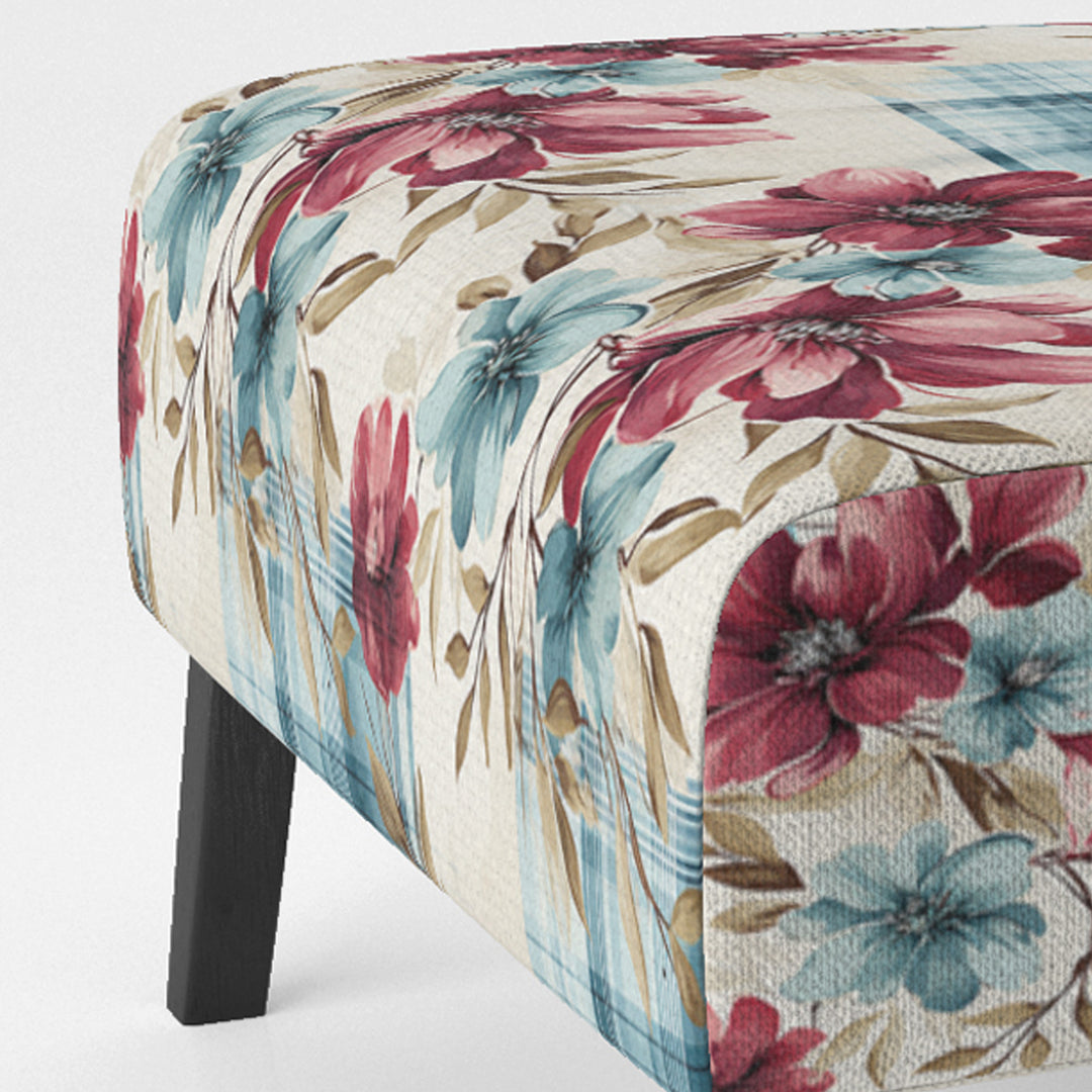 Bohemian Pink And Blue Plaid Flower Pattern - Upholstered Vintage Accent Chairs