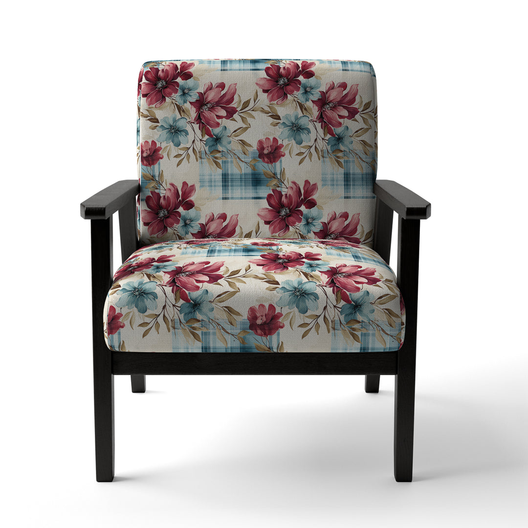 Bohemian Pink And Blue Plaid Flower Pattern - Upholstered Vintage Accent Chairs