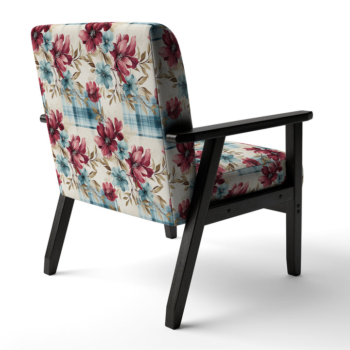 Bohemian Pink And Blue Plaid Flower Pattern - Upholstered Vintage Accent Chairs