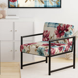 Bohemian Pink And Blue Plaid Flower Pattern - Upholstered Vintage Accent Chairs