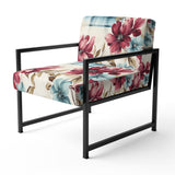 Bohemian Pink And Blue Plaid Flower Pattern - Upholstered Vintage Accent Chairs