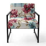 Bohemian Pink And Blue Plaid Flower Pattern - Upholstered Vintage Accent Chairs