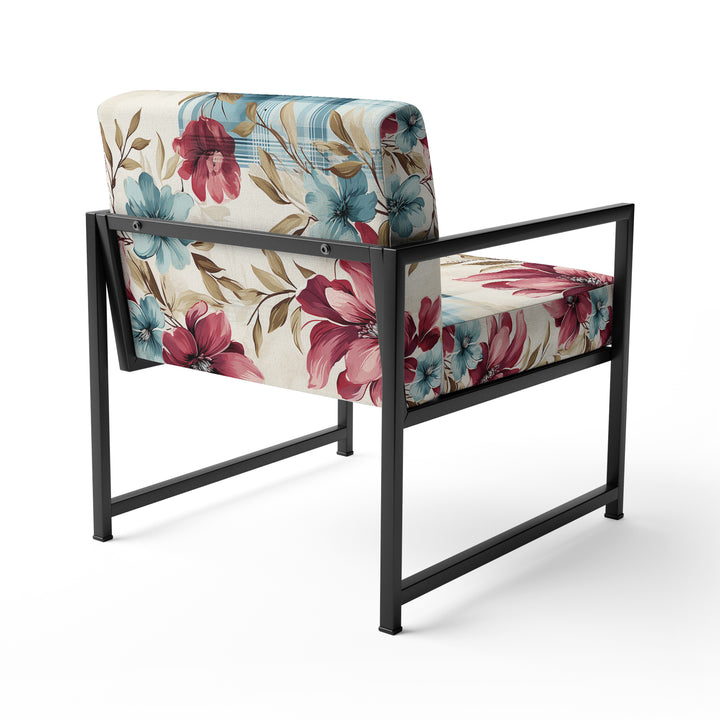 Bohemian Pink And Blue Plaid Flower Pattern - Upholstered Vintage Accent Chairs