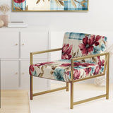 Bohemian Pink And Blue Plaid Flower Pattern - Upholstered Vintage Accent Chairs