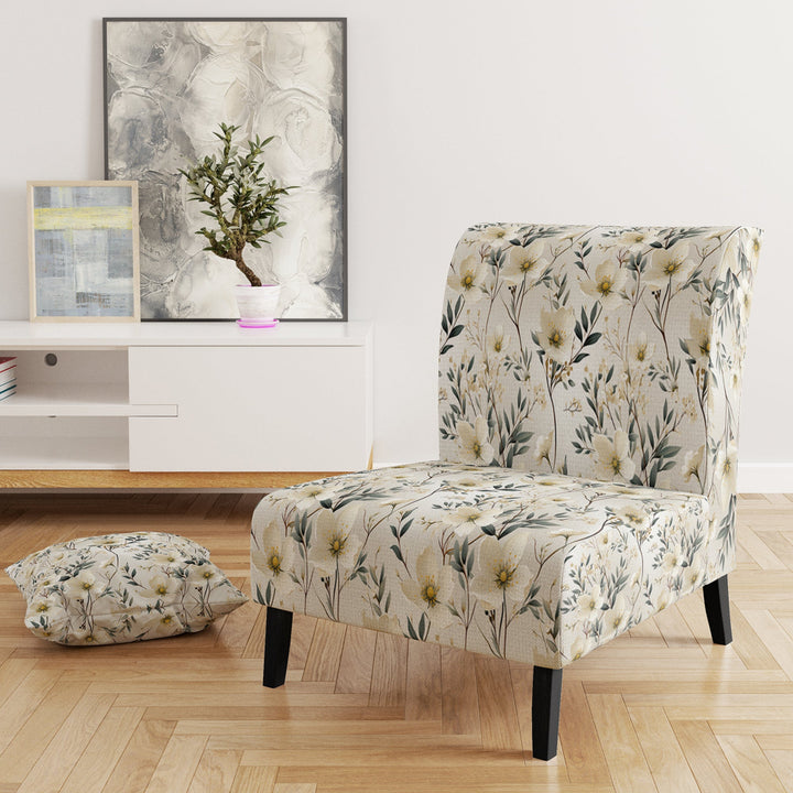 Harmony Of White And Blue Daffodil - Cottage Accent Slipper Chair