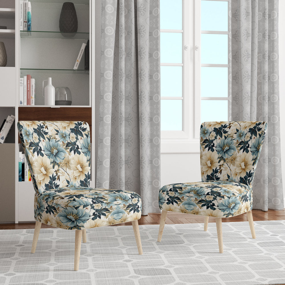 Sandy Beige And Blue Hydrangea Tranquility - Cottage Arm Chair