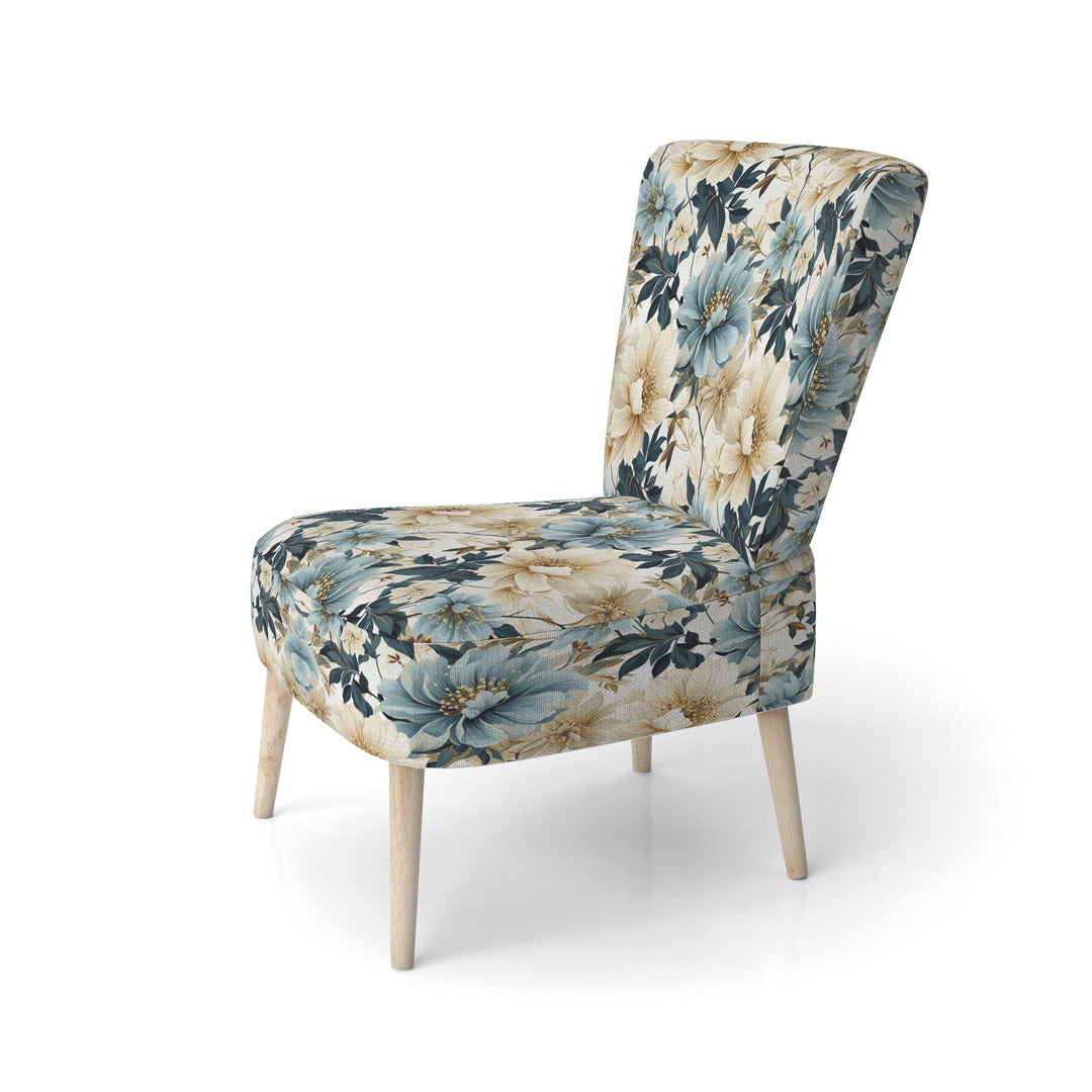 Sandy Beige And Blue Hydrangea Tranquility - Cottage Arm Chair